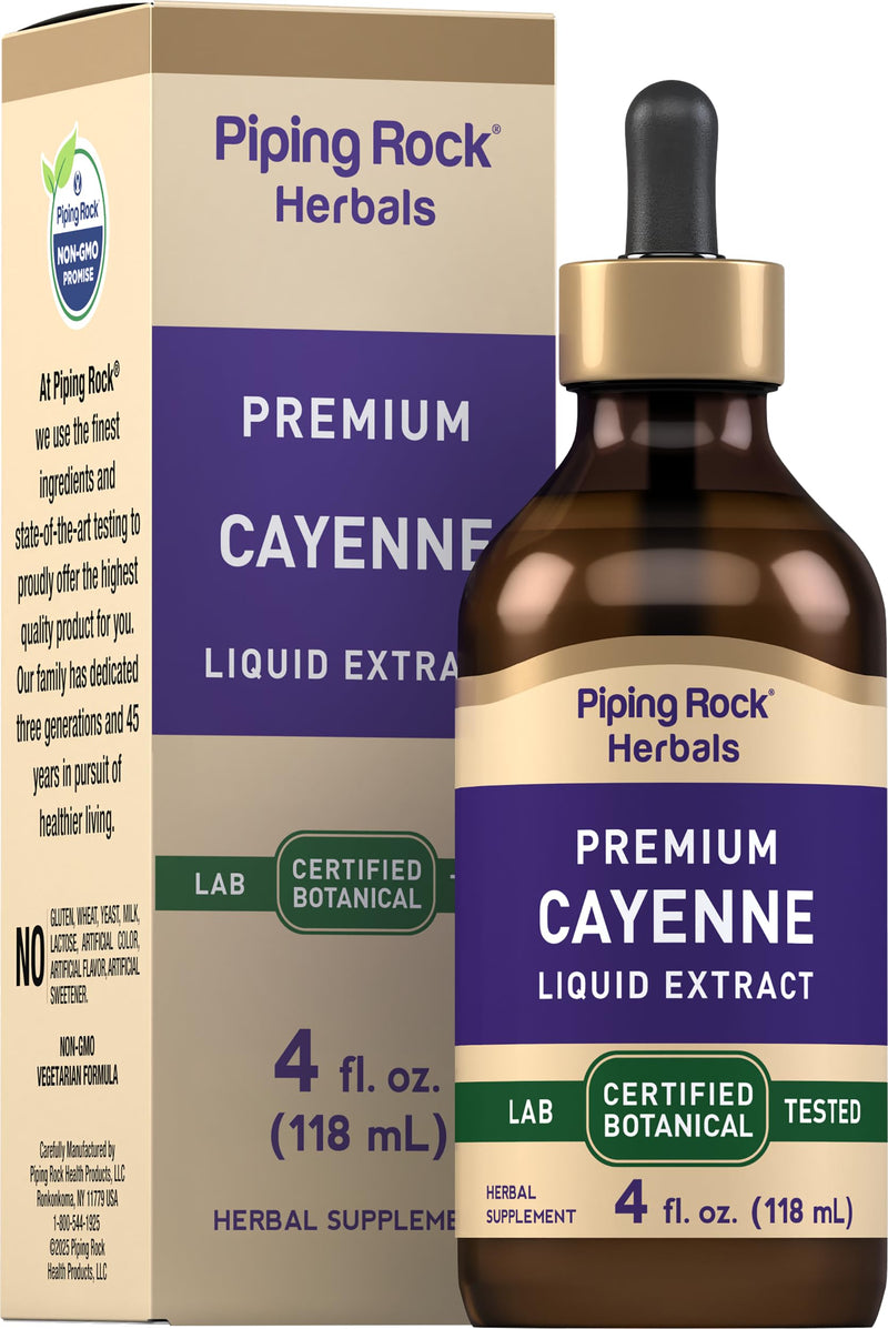 [Australia] - Piping Rock Cayenne Pepper Drops | 4 Fl Oz Tincture | Liquid Extract Supplement | Vegetarian, Alcohol Free | Non-GMO, Gluten Free 
