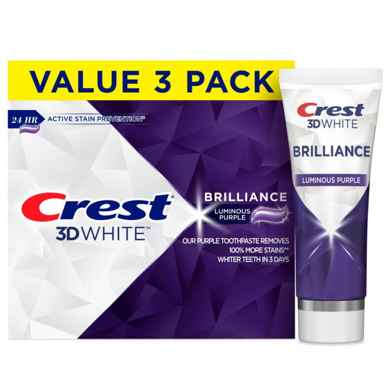 [Australia] - Crest 3D White Brilliance Luminous Purple Teeth Whitening Toothpaste, 4.6 oz Pack of 3, Anticavity Fluoride Toothpaste, Fights 100% More Surface Stains, 24 Hour Active Stain Prevention 4.6 Ounce (Pack of 3) 