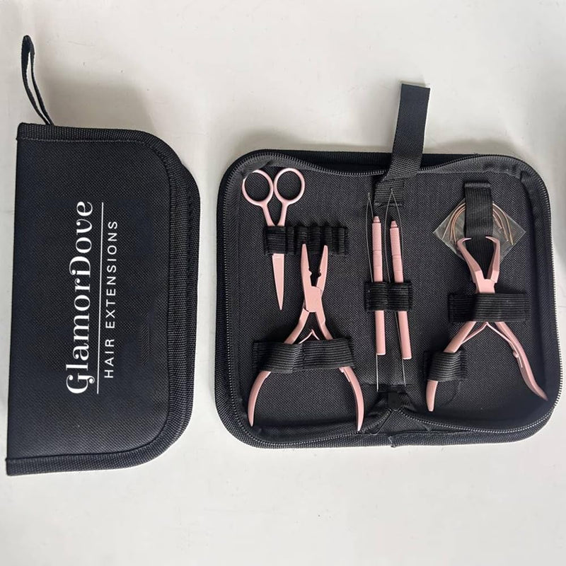Hair Extension Pliers Kit Microlink Pliers for Extensions Hair Extension Beading Tool Hair Needle Pulling Hook Hair Styling Bead Closer and Remover Pliers Pink