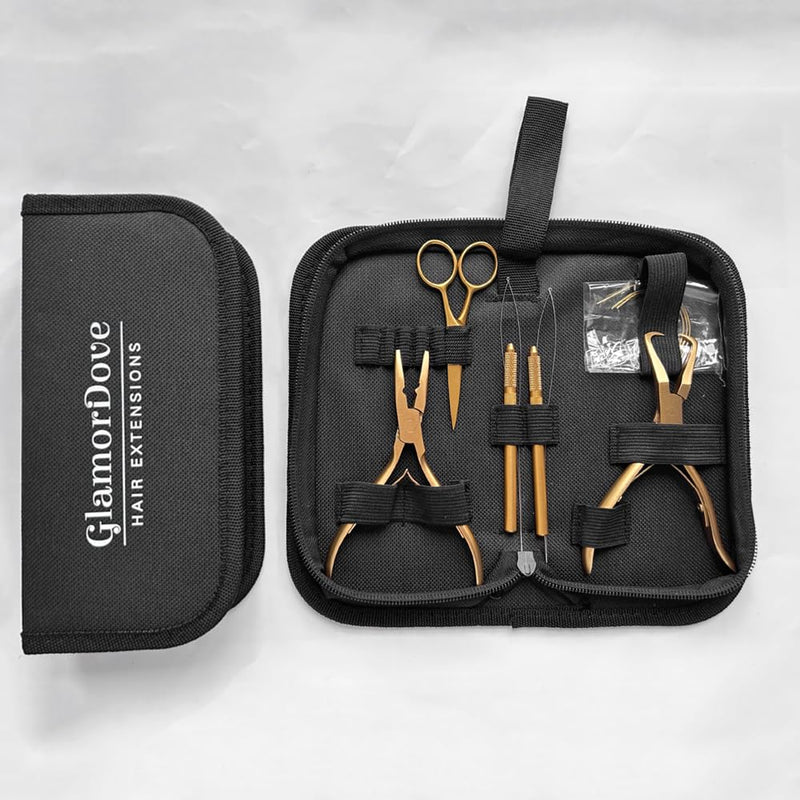 [Australia] - Hair Extension Pliers Kit Microlink Pliers for Extensions Hair Extension Beading Tool Hair Needle Pulling Hook Hair Styling Bead Closer and Remover Pliers Gold 