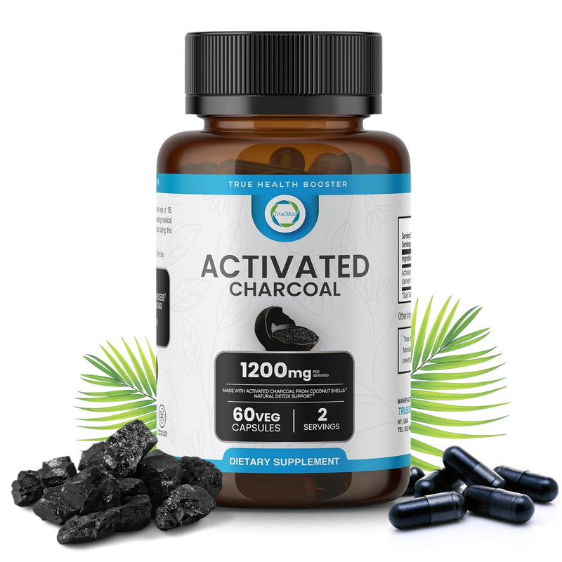 [Australia] - Activated Charcoal Capsules 1200 MG, 60 Veg Caps, 30-Days Premium Detox & Digestive Support, Gas & Bloating Relief, Organic Coconut Shell Charcoal, Gut Health, USA Made. 