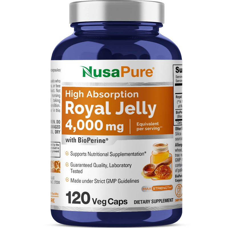 [Australia] - NusaPure Royal Jelly 4000mg - 120 Veggie Capsules (Non-GMO, Gluten Free, Bioperine) 