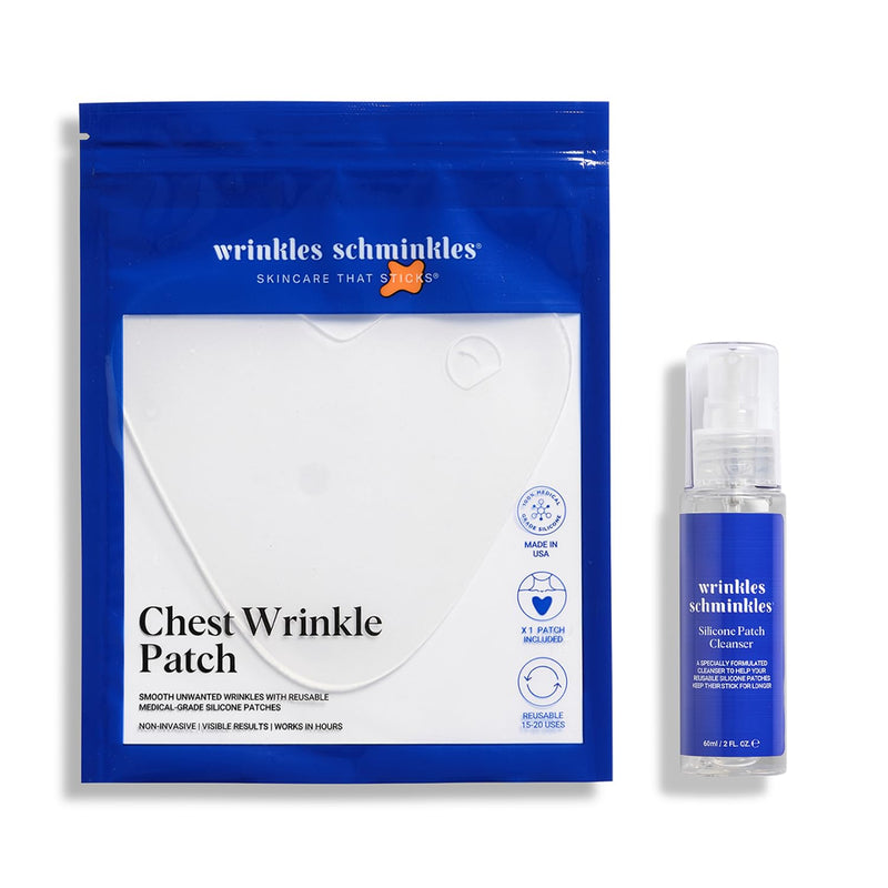 [Australia] - Wrinkles Schminkles Chest Wrinkle Patch & Cleanser Starter Pack - Set of Reusable Chest Silicone Wrinkle Patch + Patch Cleanser (2 oz) Maximise Uses - Smooth & Prevent Chest & Décolletage Wrinkles 