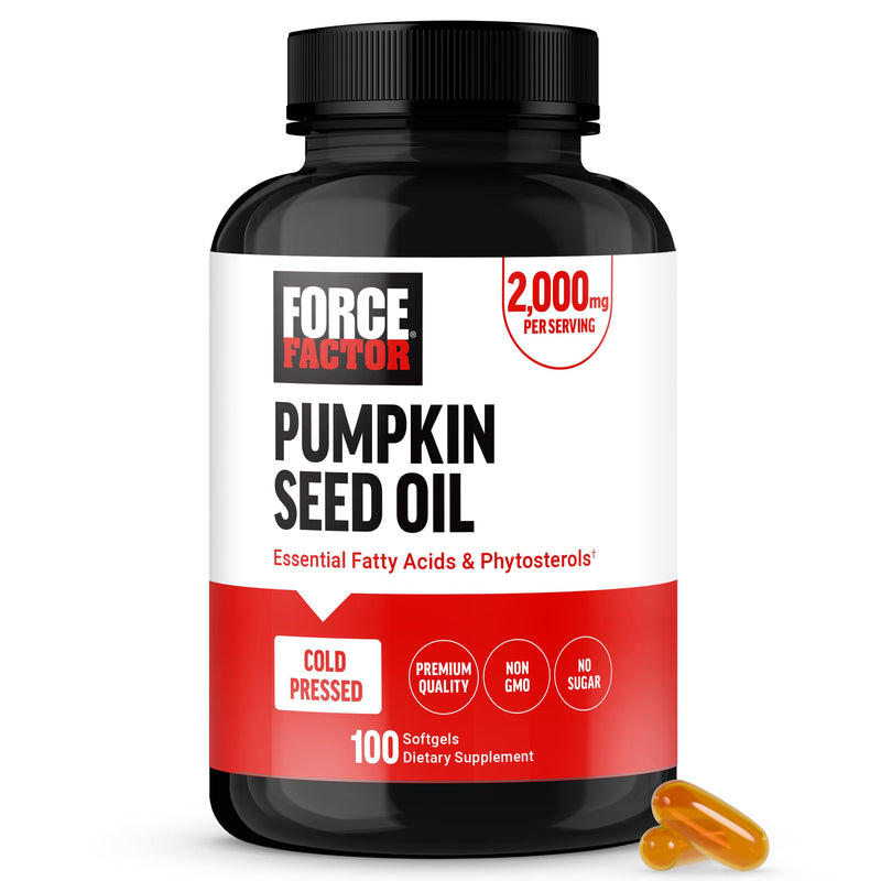 [Australia] - FORCE FACTOR Pumpkin Seed Oil Capsules, Phytosterols Supplement with Essential Fatty Acids, Made with Cold Pressed Pumpkin Oil, Premium Quality, Non-GMO, 100 Softgels 