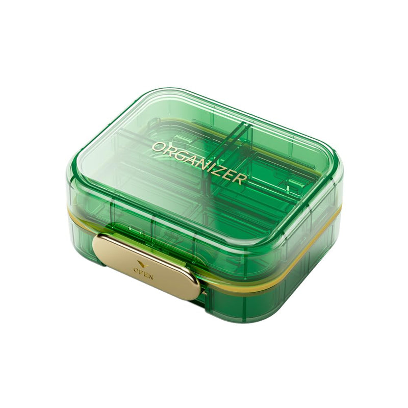 Small Travel Pill Organizer, 7 Compartments Pill Box, 1 Pack Daily Portable Pill Case to Hold Vitamins, Small Pill Container for Pocket Purse Medicine Organizer | Green