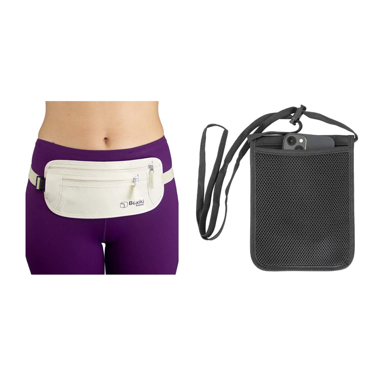 Complete RFID Travel Security Set - Hidden Money Belt and Sleek Neck Wallet - Ultimate Protection for Your Valuables on the Go.