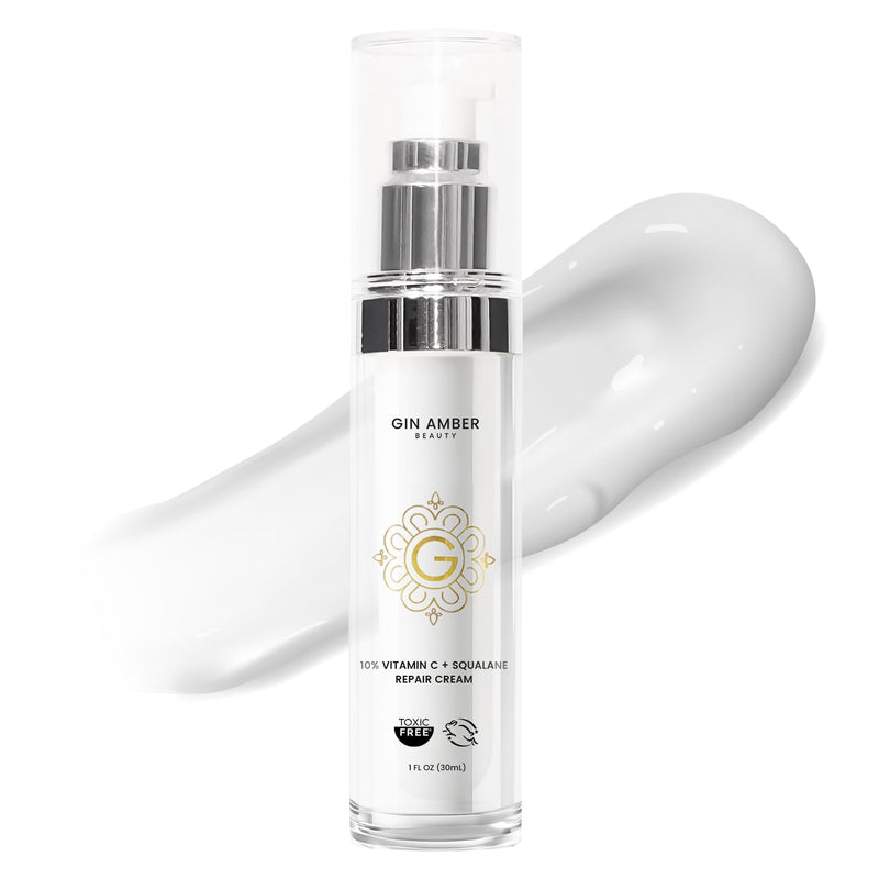Gin Amber Beauty Vitamin C 10% + Squalane Repair Face Cream - 1 fl oz | Dark Spot Corrector - Primer , Brightening Daily Face Cream for Radiant-Looking Skin, Deep Hydration Vitamin C 10%