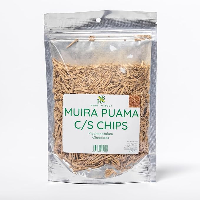 [Australia] - Herb To Body Muira Puama Cut & Sifted Chips - 4oz, Wildcrafted Ptychopetalum Olacoides, Loose Herbal Chips for Muira Puama Tea, Herbal Tea, Traditional Herbal Blends, and DIY Preparations 