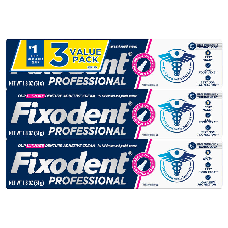 [Australia] - Fixodent Professional Ultimate Denture Adhesive Cream for Full and Partial Dentures, 1.8 oz, 3 Pack 