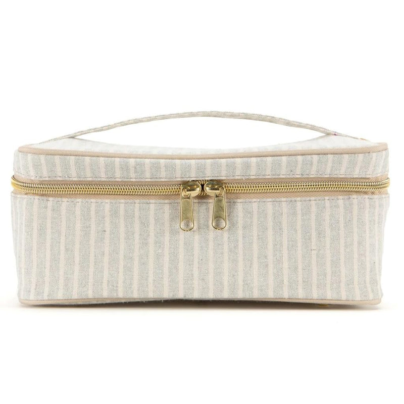 Sand & Stone Beach Stripe Lunch Poche - Insulated Lunch Bag for Work, Travel & Picnic, Aesthetic Design, Linen/Cotton, Machine Washable, Detachable Strap Sand & Stone Beach Stripe