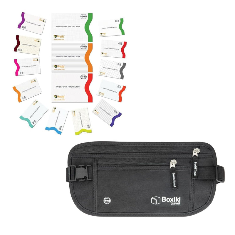 Complete RFID Travel Protection Set - RFID Blocking Sleeves and Hidden Money Belt - Safeguard Your Cards, Passport, and Valuables