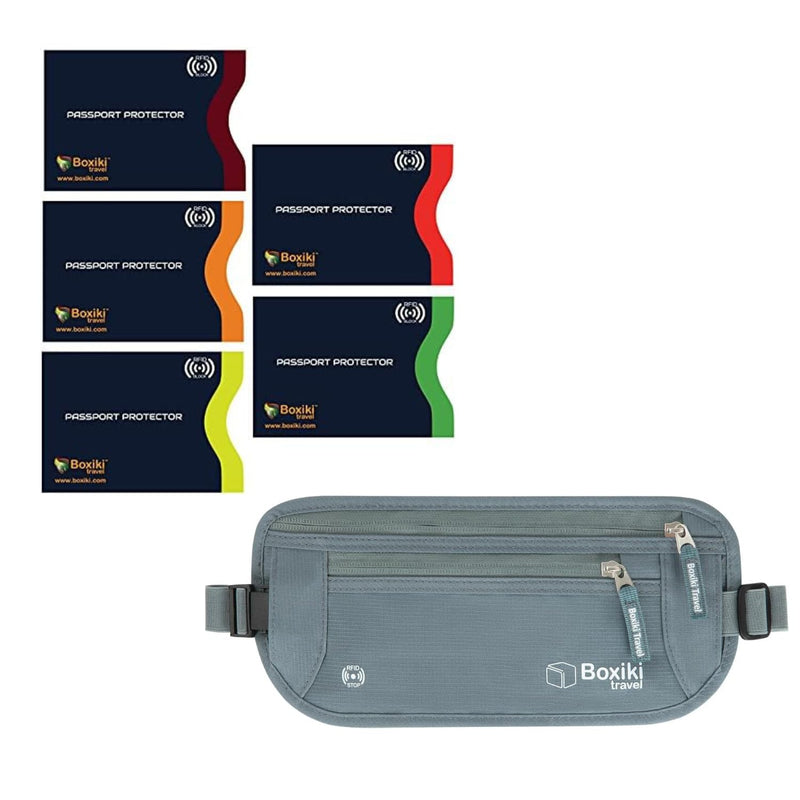 Complete Travel Security Set: RFID Blocking Sleeves and Hidden Money Belt for Passport, Credit Cards, Cash, and Valuables