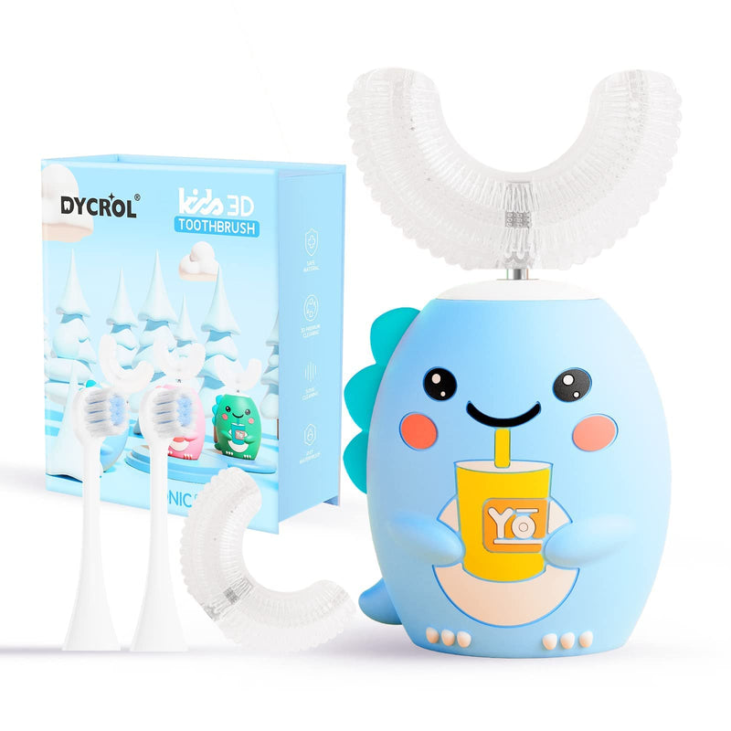 [Australia] - Kids U Shaped Electric Toothbrush with 4 Brush Heads, Sonic Toothbrush Kids with 5 Modes, Cartoon Dinosaur 360-Degree Cleaning IPX7 Waterproof Design (2-6 Age (Blue)) Pale Blue 