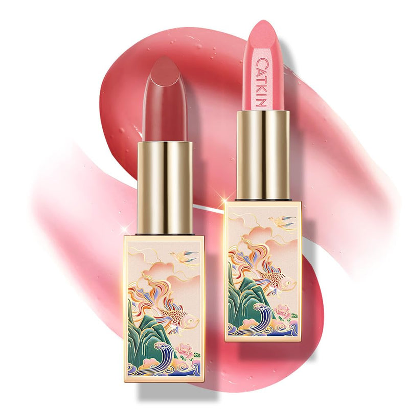 CATKIN Lip Balm Color Tinted Changing Lipstick Ultra Hydrating Lip Moistrurizer Lip Care with Vitamin E Nourishing For Cracked & Dry Lips 0.12 oz 2pcs (04+08) 2PCS（04+08）
