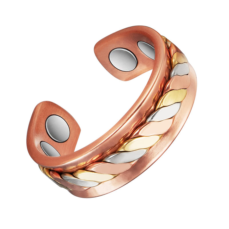 [Australia] - Copper Rings for Women,Pure Copper Three -Color Gold Woven Magnetic Ring, Fashion Copper Jewelry (0208s) 
