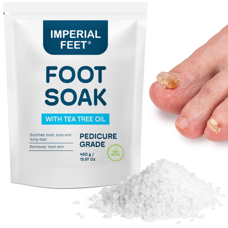 [Australia] - Epsom Salt Foot Soak w Tea Tree for Foot Bath (PEDICURE GRADE) - Toenail Repair, and Fungus Athletes Foot, Softens Calluses, Tired Feet, Nail Discoloration Foot Soak Salts, Smelly Foot Therapy16oz 