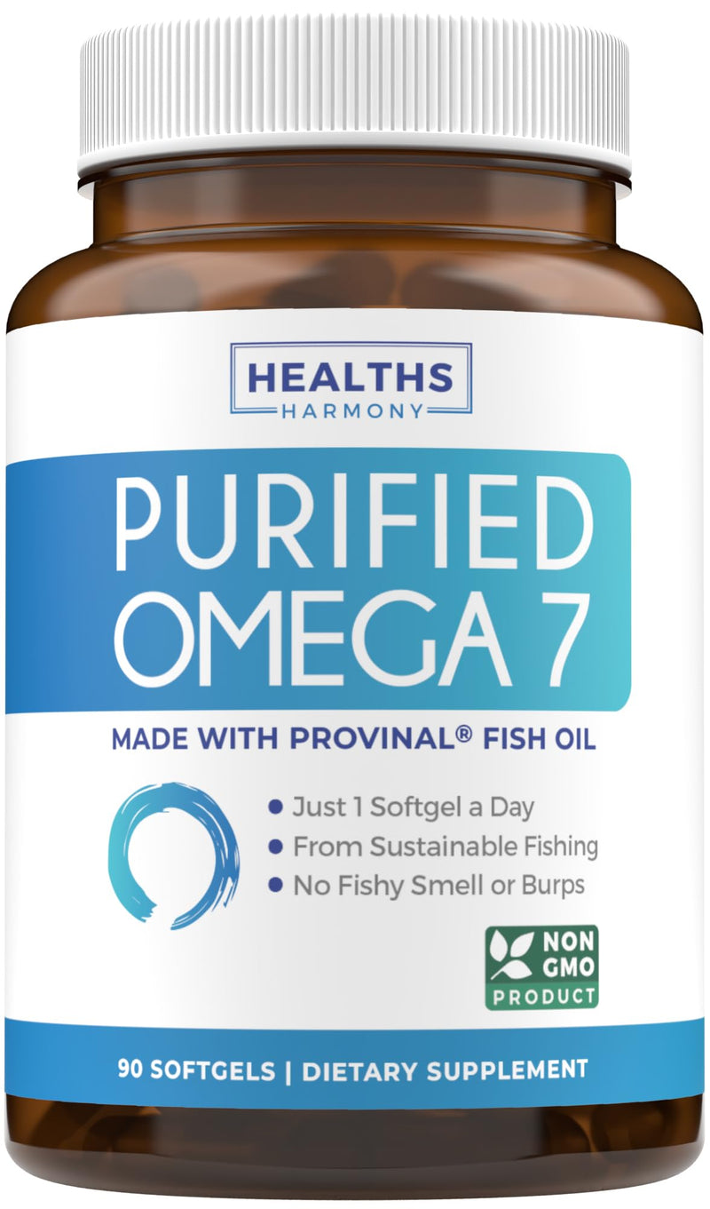 Omega 7 Supplement for Women and Men - High Potency & Purity Palmitoleic Acid Fatty Acid Fish Oil Supplement from Patented Provinal with Lowest Palmitic Acid - Sustainably Sourced (3 Month Supply) 90 Count (Pack of 1)