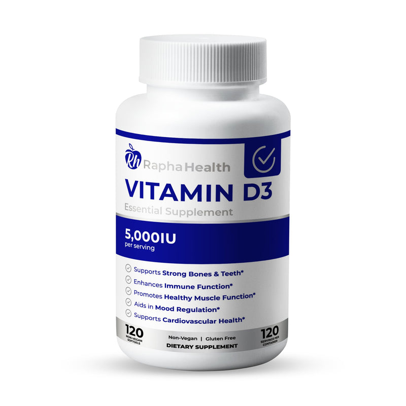 Vitamin D3 High Potency | 5000 IU for Immune, Bone, and Cardiovascular Support | Enhances Mood and Muscle Function | 120 Softgels - 4 Month Supply