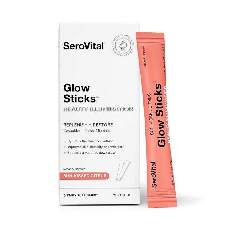 [Australia] - Serovital Glow Sticks Sugar-Free Powder Drink Mix with Hyaluronic Acid Ceramides Electrolytes for Skin Hydration in 14 Days Sun-Kissed Citrus Flavor 28 Packets 