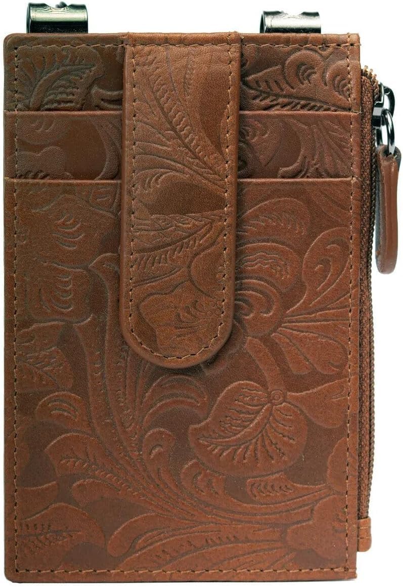 RFID Blocking Cowboy Boot Wallet, 100% Genuine Leather, for Men and Women | Security Chain, Zipper Lock, Travel Wallet, Minimalist Card Holder Toffee