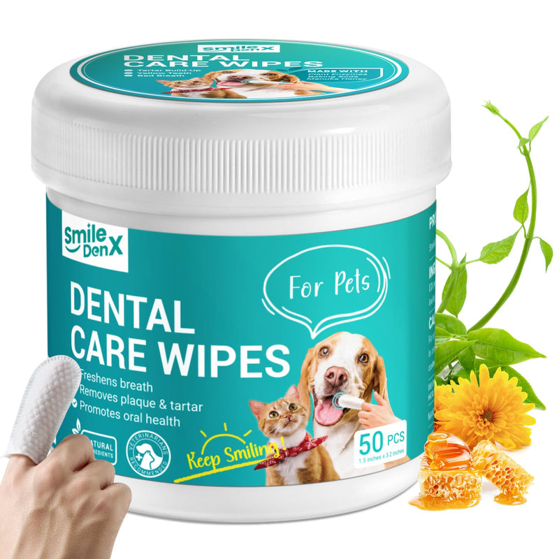 Teeth Cleaning Wipes for Dogs & Cats, Dog Finger Toothbrush Wipes, Dog Dental Care Finger Wipes, Dog Tooth Brushing Kit, Remove Plaque & Tartar Buildup, Fresh Breath (50 PCS, Unscented) 50 PCS