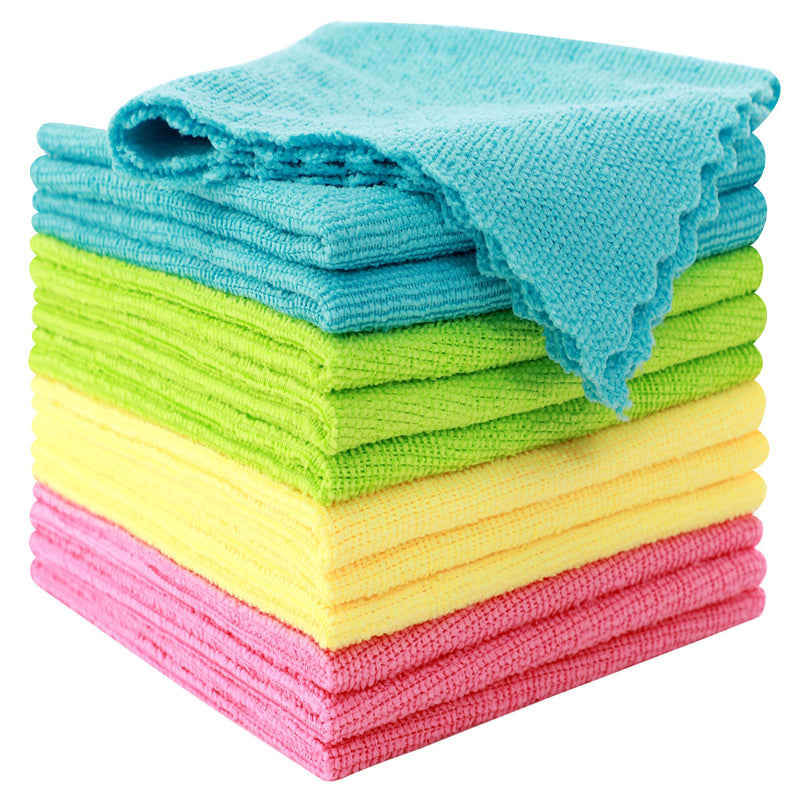 [Australia] - MOONQUEEN 12 Pack Microfiber Cleaning Cloth - Reusable Cleaning Rag, Fast Drying Cleaning Towels,12"X12", Green/Blue/Yellow/Pink 