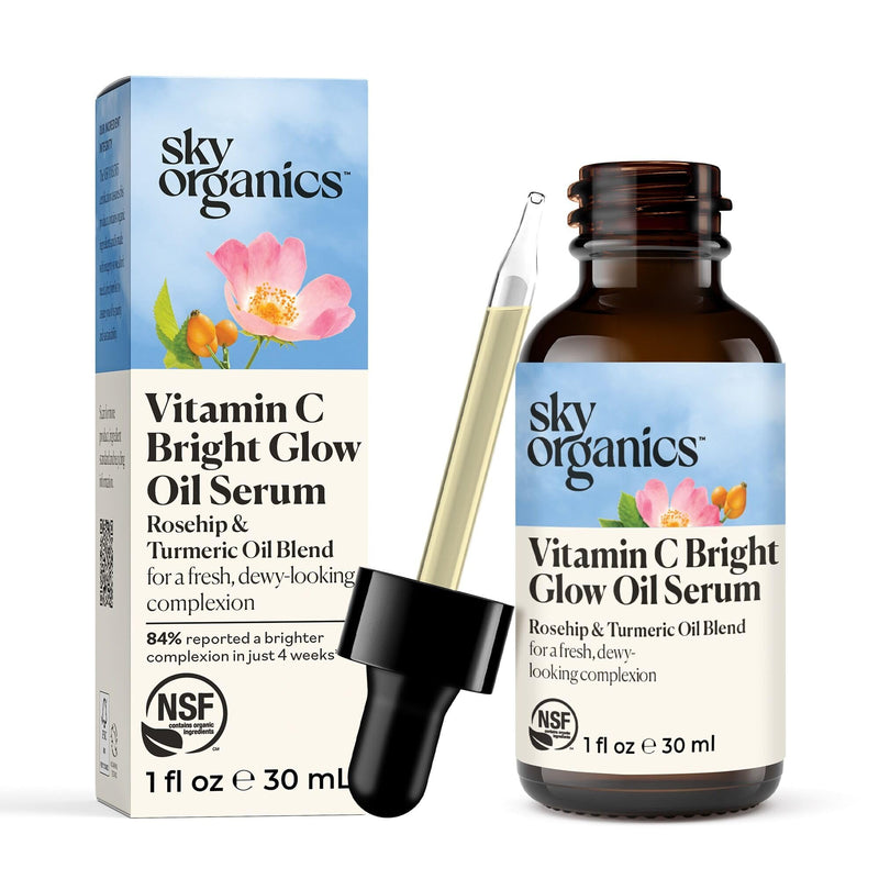 Sky Organics Bright Glow Face Serum,Vintamin C Serum, Helps Rejuvenate Dull Skin, Hydrating, Promotes Brighter-looking Complexion, with Vitamin E, Organic Jojoba Oil & Rosehip Oil, 1 fl oz Vitamin C Serum
