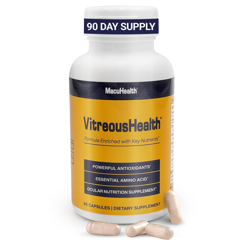 Macuhealth VitreousHealth Evidence-Based Eye Supplement - Ocular Nutrition | 90 capsules, with Zinc, Grape Seed Extract, with Citrus Aurantium Fruit Extract, L-lysine - Promotes Clearer Vision 90 Count (Pack of 1)