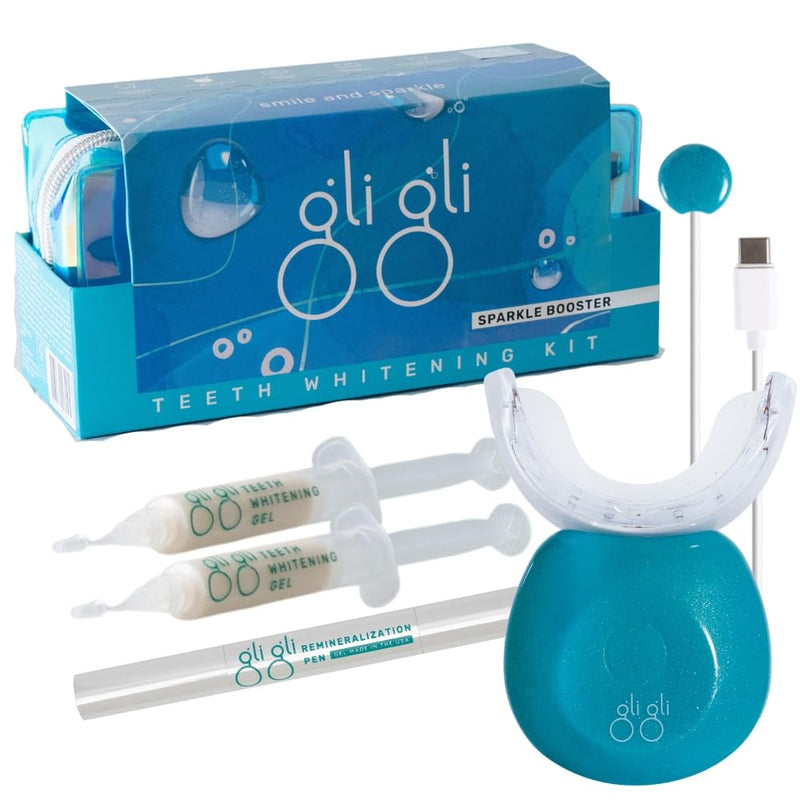 [Australia] - Sparkle Booster Teeth Whitening Kit - 2 x 5ml Pap Whitening Gel Syringes - Includes Rechargeable LED Whitening Device, Shade Guide & Remineralization Pen - 10 to 15 Days Treatment 