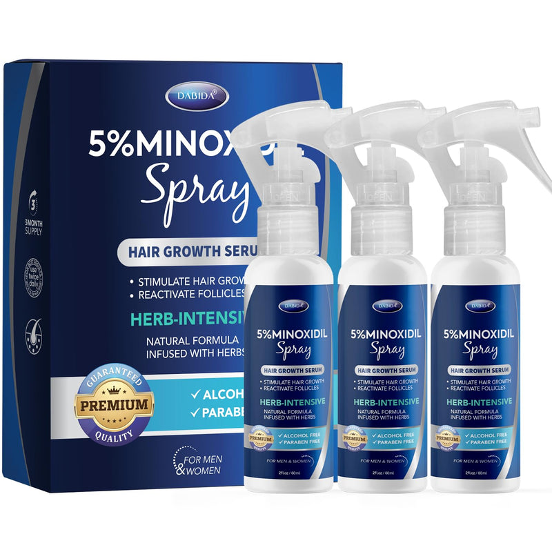 5% Minoxidil for Men and Women Hair Growth Spray, Minoxidil Spray 2oz 3pcs | 5% Minoxidil Hair and Beard Regrowth Treatment for Men and Women with Biotin, Extra Strength Formula for Thicker, Fuller Hair 2 Fl Oz (Pack of 3) Spray 3pcs