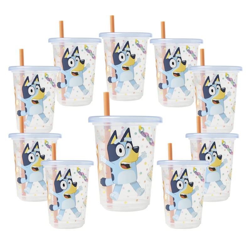 [Australia] - The First Years Bluey Take & Toss Toddler Straw Cups - Spill Proof Toddler Sippy Cups with Snap On Lids and Straws - Bluey Gifts and Bluey Party Supplies - 10 Oz - 10 Count 