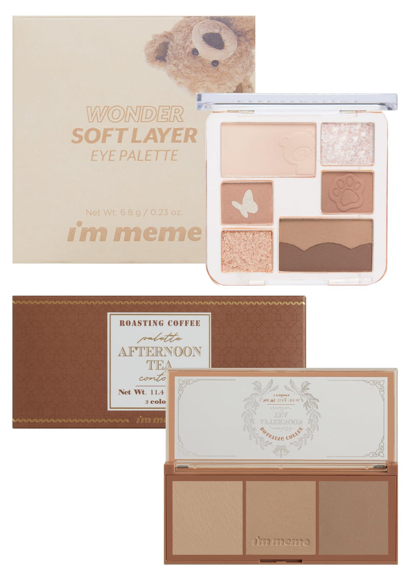 [Australia] - I'M MEME Wonder Soft Layer Palette 01 My Teddy, 0.23 Oz + Afternoon Tea Contour Roasting Coffee, 0.4 Oz Bundle 