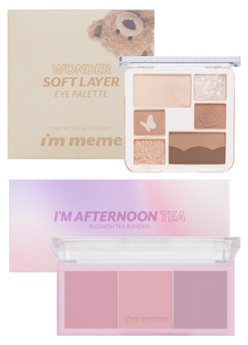 [Australia] - I'M MEME Wonder Soft Layer Palette 01 My Teddy, 0.23 Oz + Afternoon Tea Blusher Blossom Tea Blended, 0.4oz Bundle 