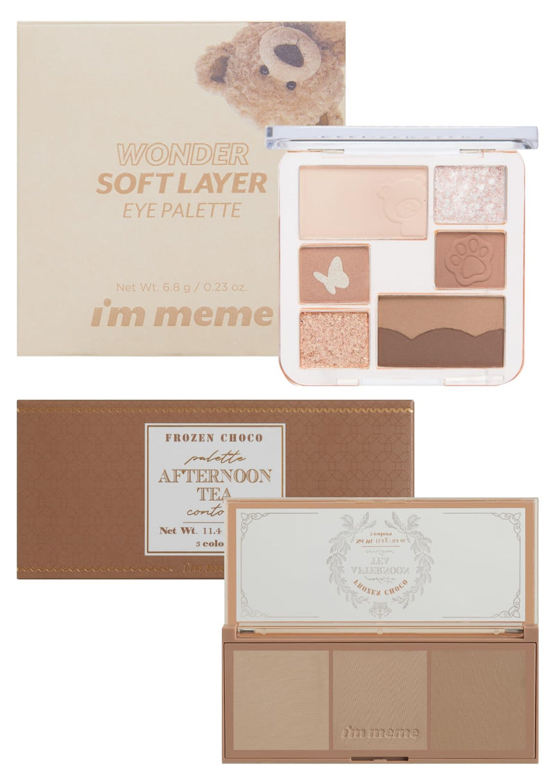 [Australia] - I'M MEME Wonder Soft Layer Palette 01 My Teddy, 0.23 Oz + Afternoon Tea Contour Frozen Choco, 0.4oz Bundle 
