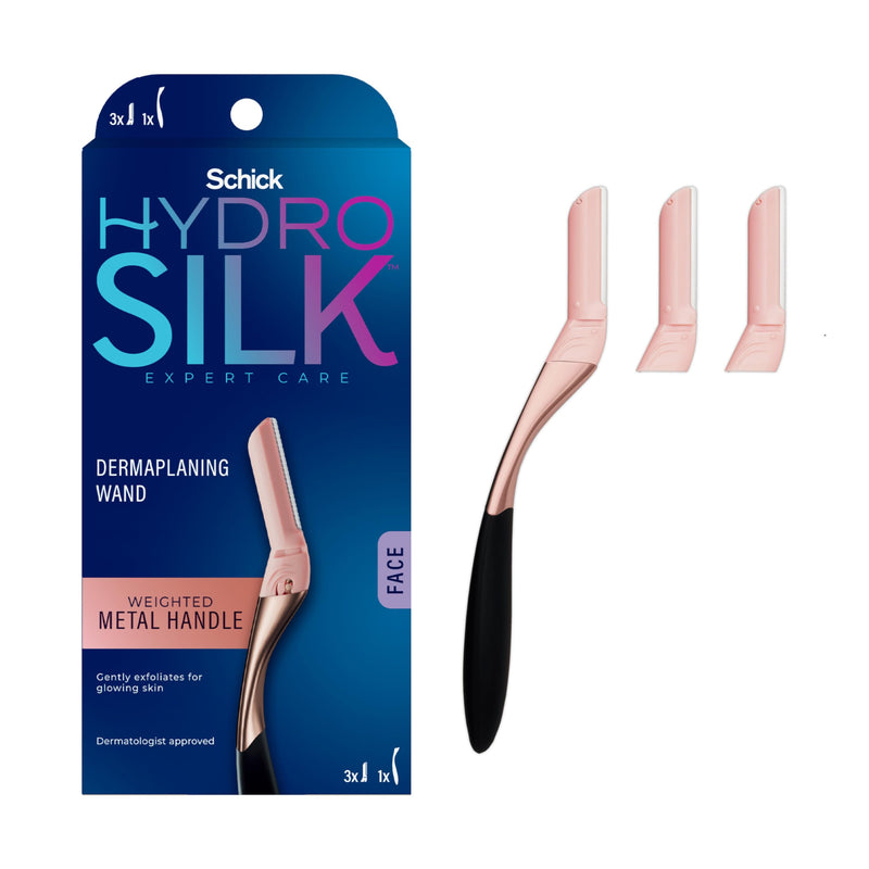 [Australia] - Schick Hydro Silk Dermaplaning Wand, Dermaplaning Tool for Face with 3 Refill Blades | Dermaplane Razor for Women Face, Dermaplane Tool, Eyebrow Razor, Face Razor, Facial Razor, Weighted Metal Handle Dermaplaing Razor +3 Refills 