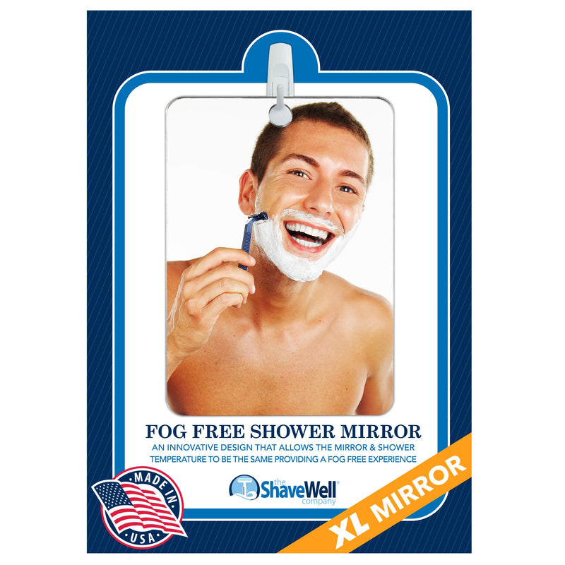 [Australia] - Shave Well XL Anti-Fog Shaving Mirror | X-Large Fogless Hanging Bathroom Shower Mirror with Handheld Option for Men and Women | Includes Long-Lasting Removable Adhesive Hook for Wall 11.6"L x 7.1"W 