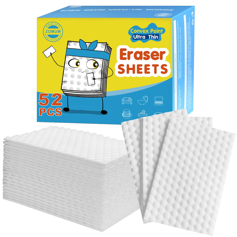 [Australia] - 52 Count Upgrade Convex Point Magic Sponge Eraser Sheets,Disposable Portable Magic Cleaning Eraser Thin Wipes for kitchenware Bathroom Faucets Ceramic Articles Car Interiors Hard-to-Reach Places 52 PCS 