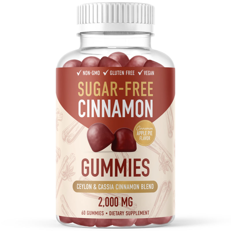 [Australia] - Sugar-Free Cinnamon Gummies 2000MG with Ceylon Cinnamon & Cassia Complex | Sugar-Free Lifestyle Supplement & Guilt-Free Cinnamon Apple Flavor with Chromium | Vegan, Non-GMO, Gluten-Free | 60 Gummies Sugar Free Ceylon Cinnamon Gummies 
