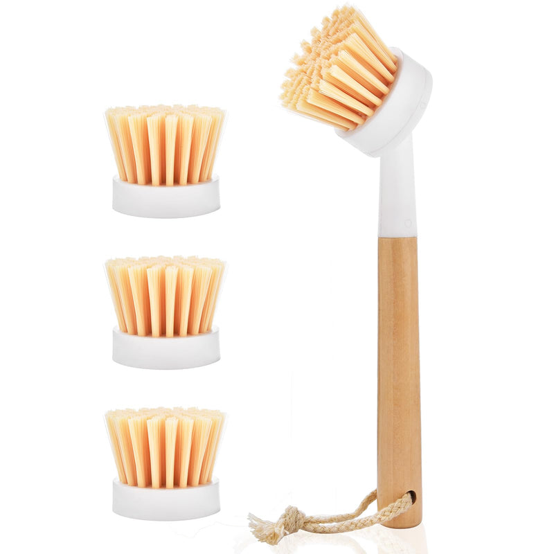 [Australia] - ALINK Dish Brush with Handle and 3 Replacement Heads, Pot and Pan Cleaning Scrub Brush for Kitchen, Sink, Stove, Cast Iron Scrubber Dish Brush with 3 Replacement Heads 