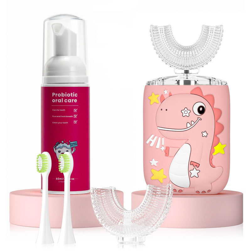 [Australia] - Kids U Shaped Electric Toothbrush, Toddler Toothbrush with 2 U-Shaped Brush Heads 2 Soft Replacements with Toothpaste Automatic Toothbrush Rechargeable,6 Cleaning Modes - Age2-7 Pink A3 Age 2-7 Pink 