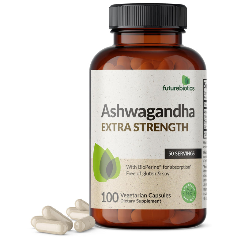[Australia] - Futurebiotics Ashwagandha Extra Strength Stress & Mood Support with BioPerine - Non GMO Formula, 100 Vegetarian Capsules 100 Count (Pack of 1) 