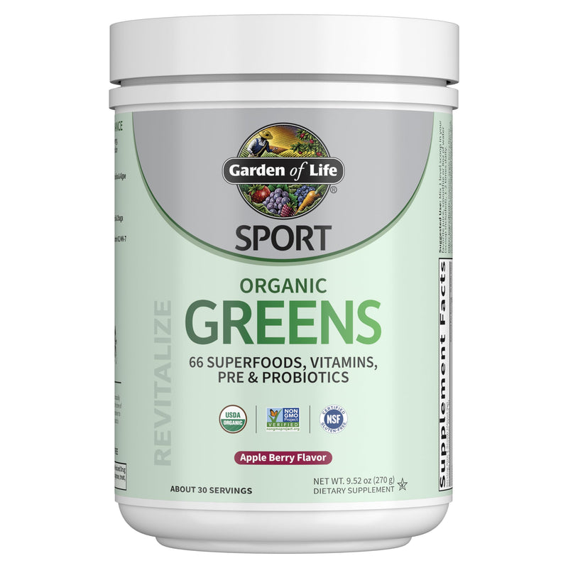 Garden of Life Sport Organic Greens Powder, Apple Berry, 30 Servings | Organic Blend, Spirulina, Fruit, Vitamins, Pre & Probiotics, Mushrooms, Athletic Supplement, Nutrition Greens and Superfoods 1 Ounce (Pack of 1)