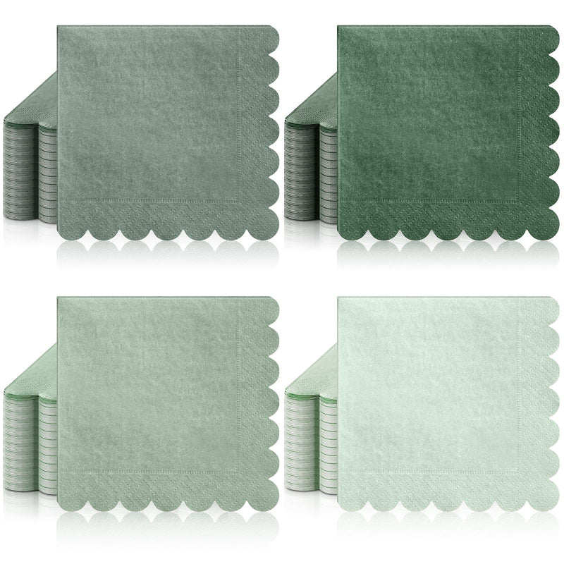 [Australia] - 100 Pack Cocktail Napkins 5 x 5 Inch Scalloped Napkins Beverage Napkins Gradient Color Paper Napkins with Scalloped Edges Thick Disposable Luncheon Napkins for Party Supplies (Sage Green) Sage Green 