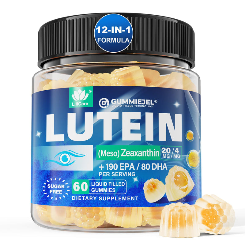 [Australia] - Sugar Free Lutein 20mg 40mg and Zeaxanthin Gummies for Eyes with Omega 3 (EPA 190mg & DHA 80mg), Lutein Supplements Eye Vitamins Filled Gummies Plus Bilberry, Goji Berry & Saffron, Vegan - 60 Count 60 Count (Pack of 1) 
