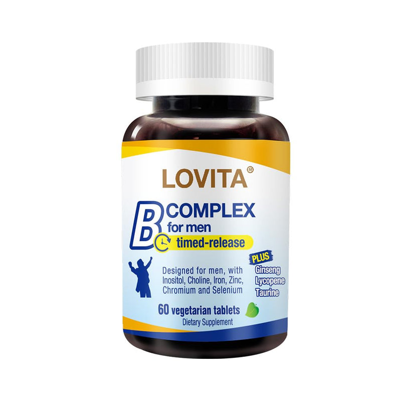 LOVITA Timed-Release B Complex for Men | 8-Hour Energy & Nutrient Metabolism Support with 10 Vitamin Bs, Vegetarian Tablets (60 Count) 60 Count (Pack of 1)