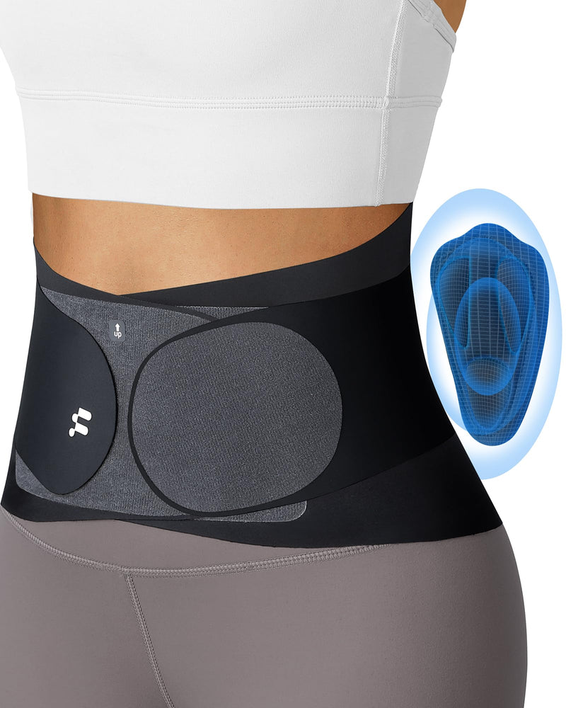 [Australia] - 0.5mm Ultra Thin Back Brace with 3D Lumbar Pad, 6 Flexible Support, Seamless Yoga Fabric, Back Brace for Men Lower Back, Lightweight Back Brace for Lower Back Pain Women for Sciatica Scoliosis L Black 