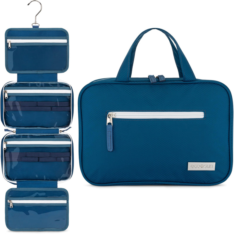 Eco Sun Hanging Travel Toiletry Bag — Designed in Hawaii — Water-Resistant Travel Organizer for Bathroom Accessories (Blue) Blue