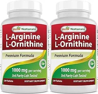 Best Naturals L-Arginine L-Ornithine - 1000mg per Serving - 120 Tablets - Non-GMO & Gluten Free (120 Count (Pack of 2)) 120 Count (Pack of 2)