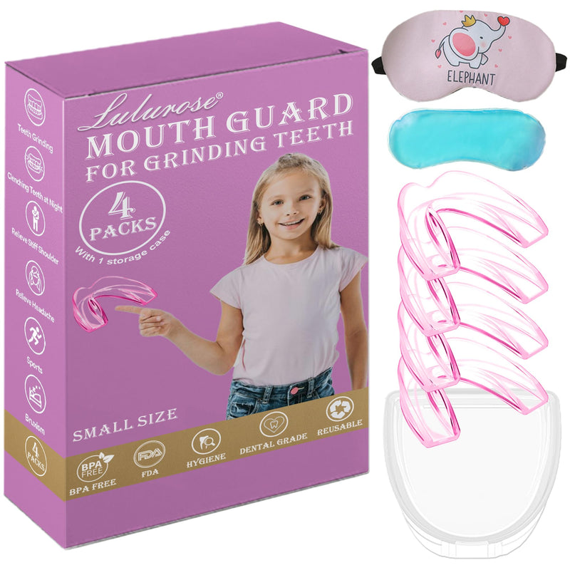 [Australia] - Kids Mouth Guard for Grinding Teeth, 4 Pack Moldable Night Guards Pink for Clenching Teeth | Comfortable Dental Guard | Stops Bruxism and Tmj | Including Hygiene Case & Gel Ice Pack 
