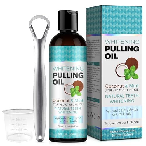 [Australia] - Coconut Oil Pulling for Fresh Breath and Oral Hygiene - Ayurvedic Expert Formulated | Supports Healthy Gums | Natural Teeth Whitening - Includes Tongue Scraper and Measuring Cup - 8 fl. oz 